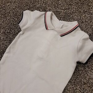 White Polo-Style Baby Bodysuit with Navy & Red Trim